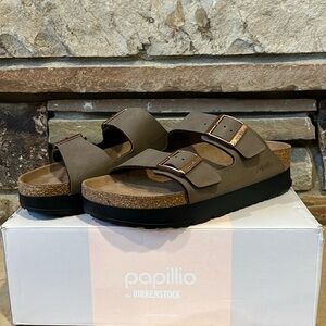 Papillio by Birkenstock Arizona Flex Platform Mocha Brown Vegan Leather Cork